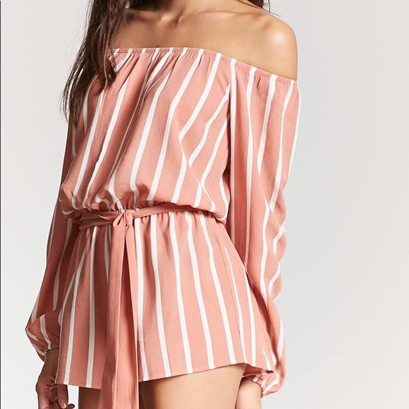 pink and white striped romper